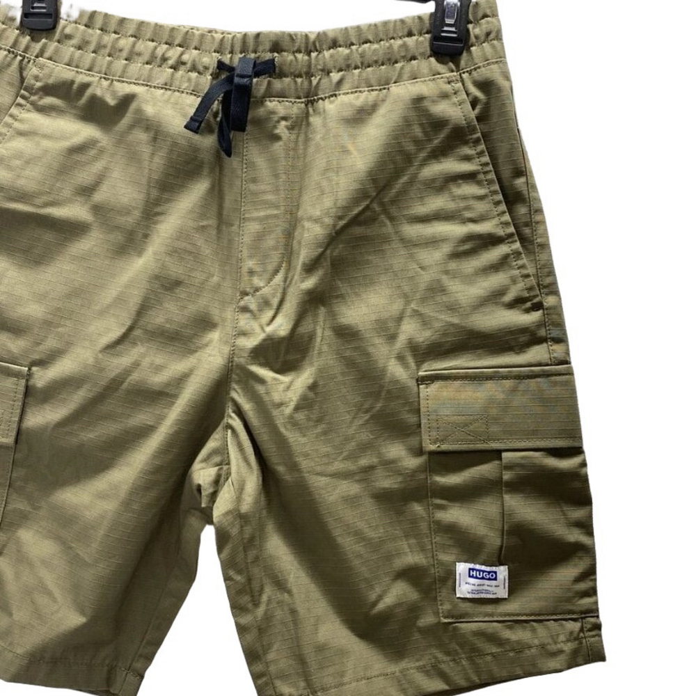 NEW HUGO BOSS Men’s Structured Cotton Drawstring Shorts Olive Green Size S